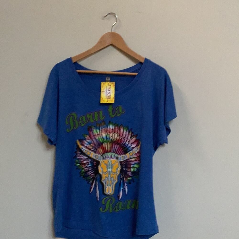 Gypsy Soul Tee w/ Indian Headress and Longhorn Skull Size Large New with…